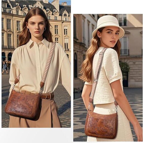 Crossbody Bags for Women, Vegan Leather Embossed Flower - Picture 2 of 6